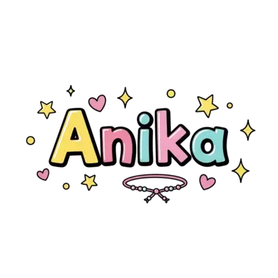 Design: A whimsical illustration of the name "Anika" written in a playful, colorful f...
