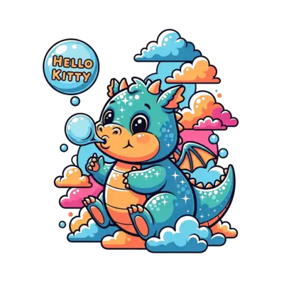 Design: A cute, chubby baby dragon with sparkling scales and big friendly eyes, playf...
