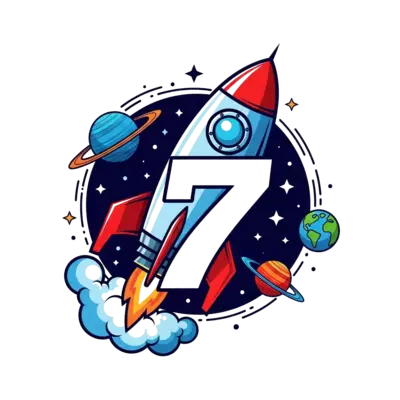 Design: A bold and cool illustration of a futuristic rocket blasting off into space, ...