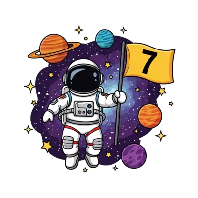 Design: A realistic illustration of a young astronaut floating gracefully in deep spa...