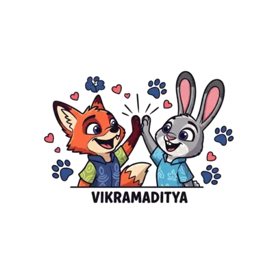 Design: A cute cartoon illustration of a happy fox and bunny character (similar to Zo...