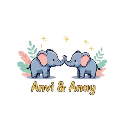Design: A charming illustration of two baby elephants, one slightly bigger than the o...