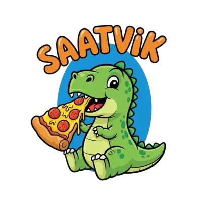 Design: A cheerful, cartoon baby dinosaur with bright green scales, joyfully munching...