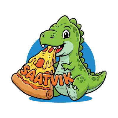 Design: A cheerful, cartoon baby dinosaur with bright green scales, joyfully munching...