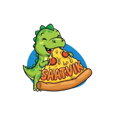 Design: A cheerful, cartoon baby dinosaur with bright green scales, joyfully munching...