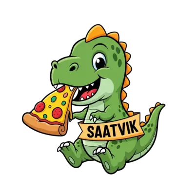Design: A joyful cartoon baby dinosaur, green and friendly, happily munching on a hug...