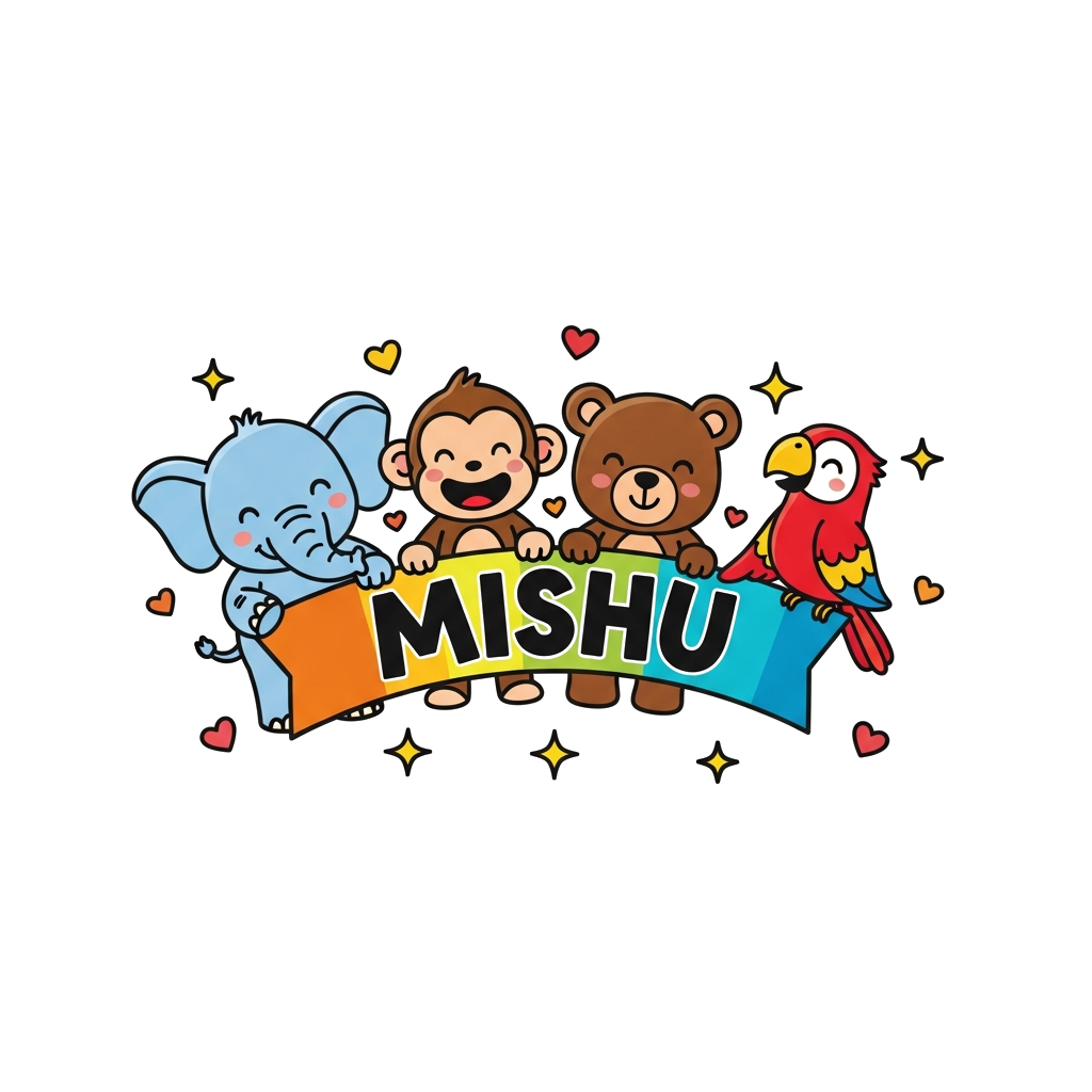 Custom design: A vibrant illustration of a diverse group of cute, friendly cartoon animals (a baby elephant, a playful monkey, a lit...
