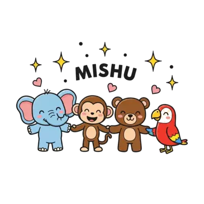 Design: A vibrant illustration of a diverse group of cute, friendly cartoon animals (...