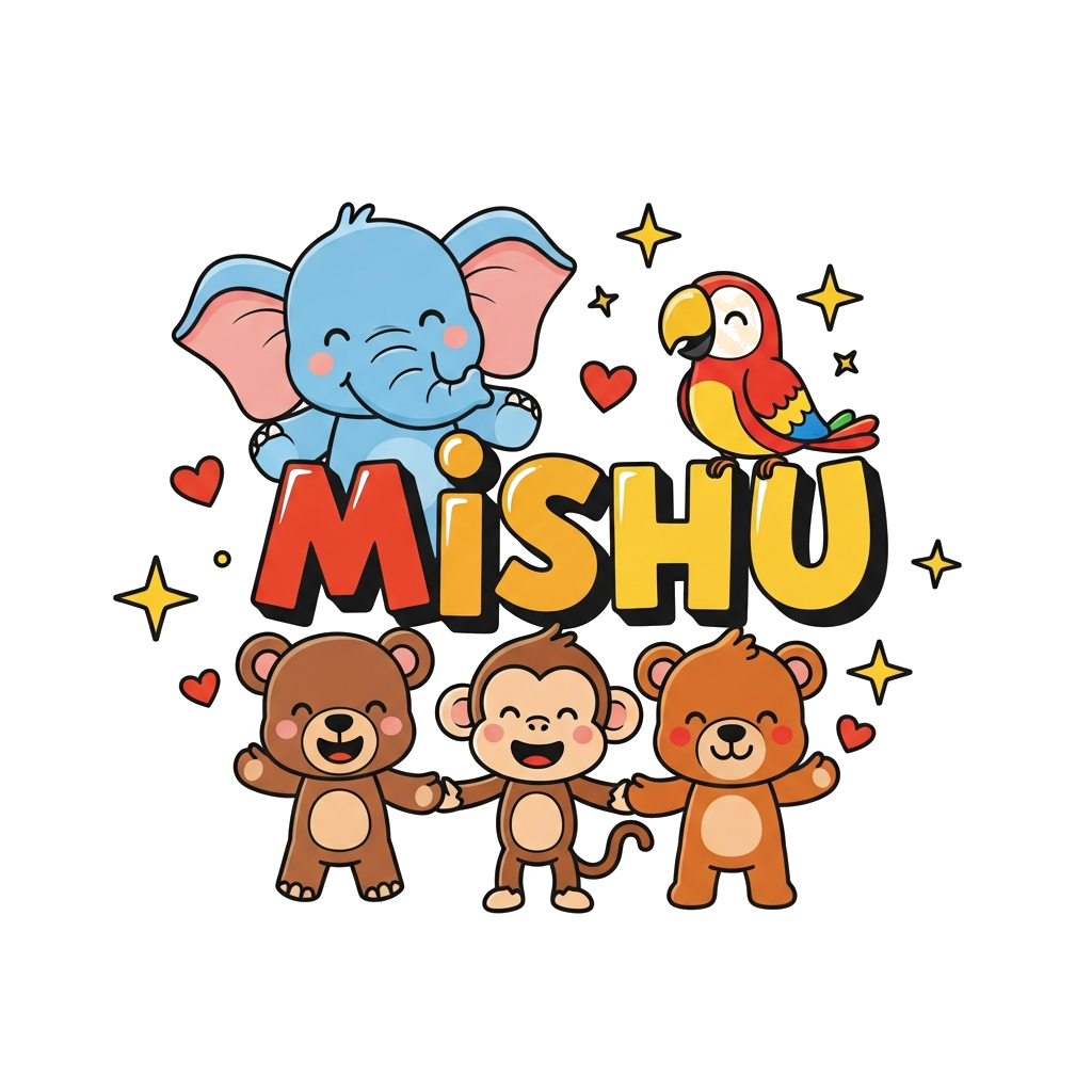 Custom design: A vibrant illustration of a diverse group of cute, friendly cartoon animals (a baby elephant, a playful monkey, a lit...