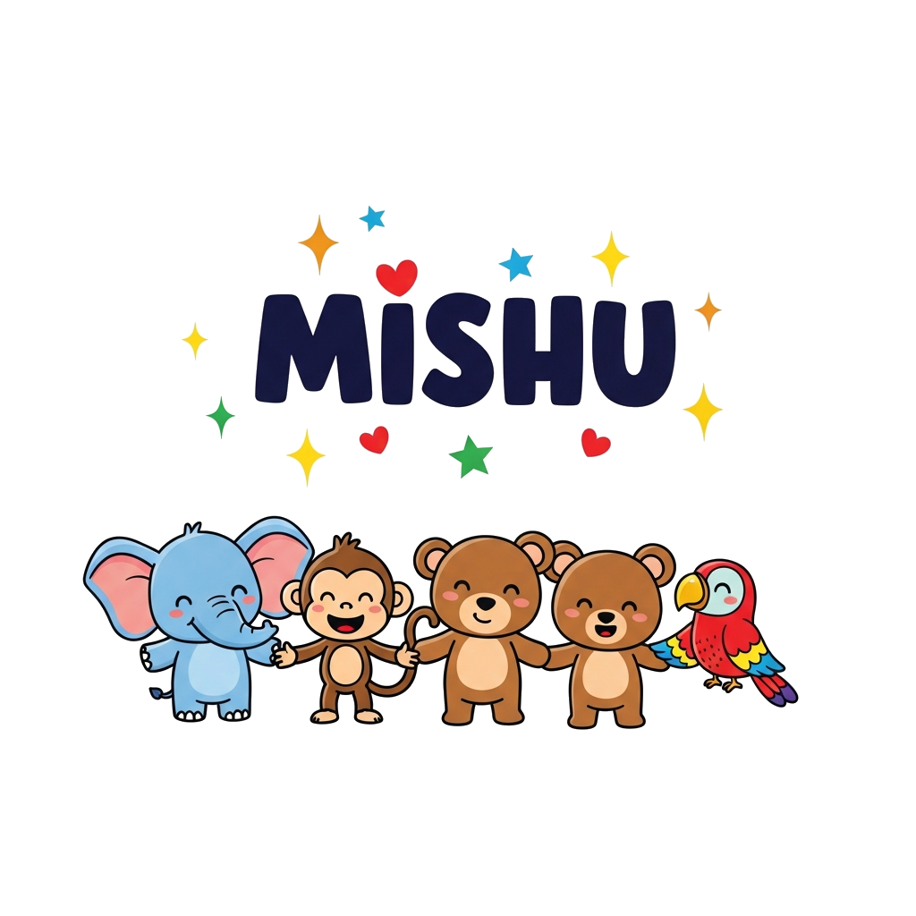 Custom design: A vibrant illustration of a diverse group of cute, friendly cartoon animals (a baby elephant, a playful monkey, a lit...