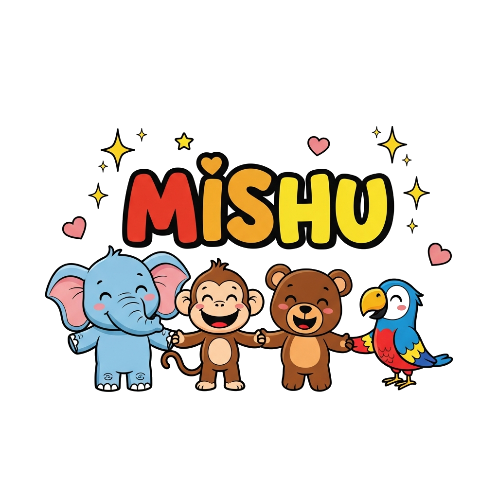 Custom design: A vibrant illustration of a diverse group of cute, friendly cartoon animals (a baby elephant, a playful monkey, a lit...