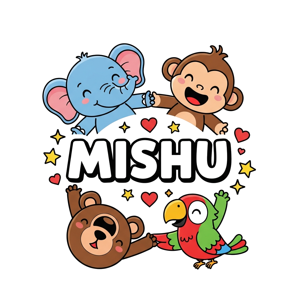 Custom design: A vibrant illustration of a diverse group of cute, friendly cartoon animals (a baby elephant, a playful monkey, a lit...