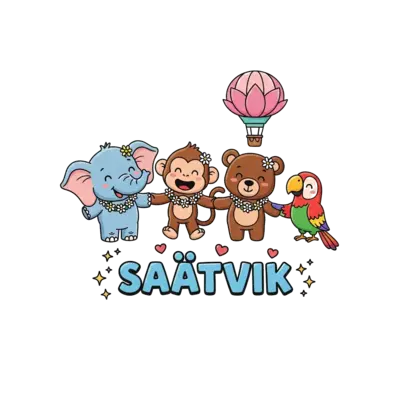 Design: A vibrant illustration of a diverse group of cute, friendly cartoon animals (...