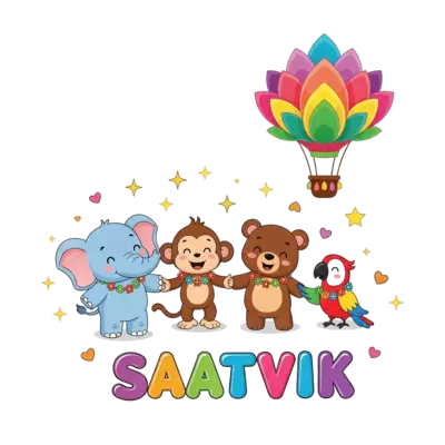 Design: A vibrant illustration of a diverse group of cute, friendly cartoon animals (...