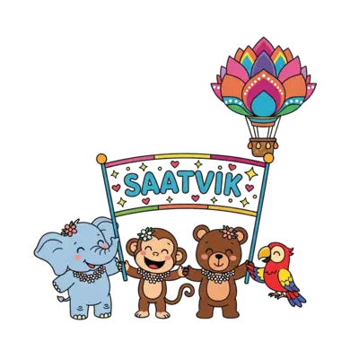 Design: A vibrant illustration of a diverse group of cute, friendly cartoon animals (...