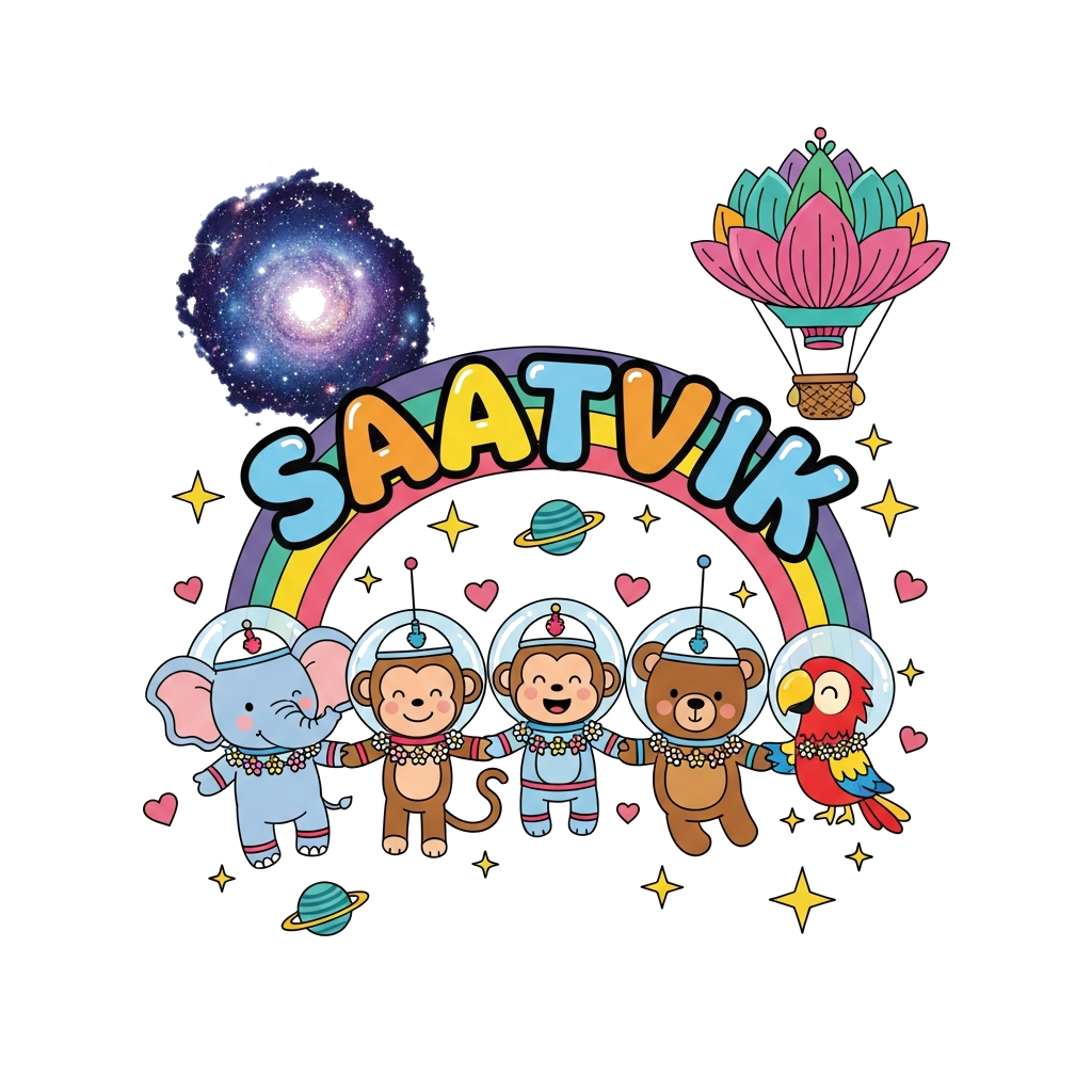 Custom design: A vibrant illustration of a diverse group of cute, friendly cartoon animals (a baby elephant, a playful monkey, a lit...