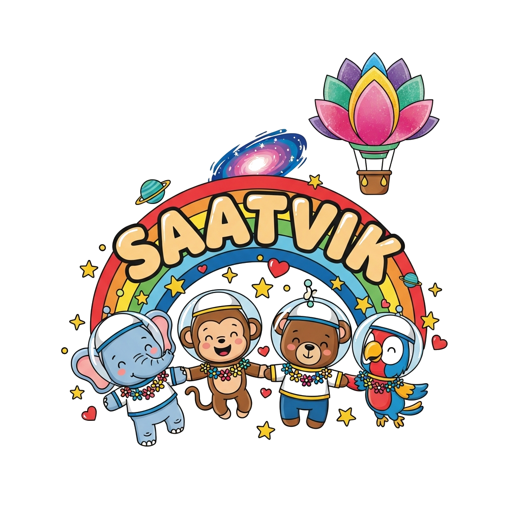 Custom design: A vibrant illustration of a diverse group of cute, friendly cartoon animals (a baby elephant, a playful monkey, a lit...