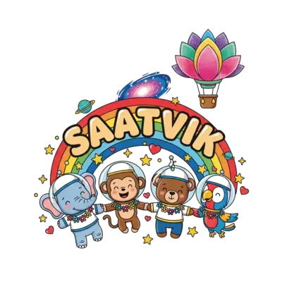 Design: A vibrant illustration of a diverse group of cute, friendly cartoon animals (...