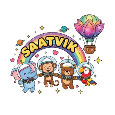 Design: A vibrant illustration of a diverse group of cute, friendly cartoon animals (...