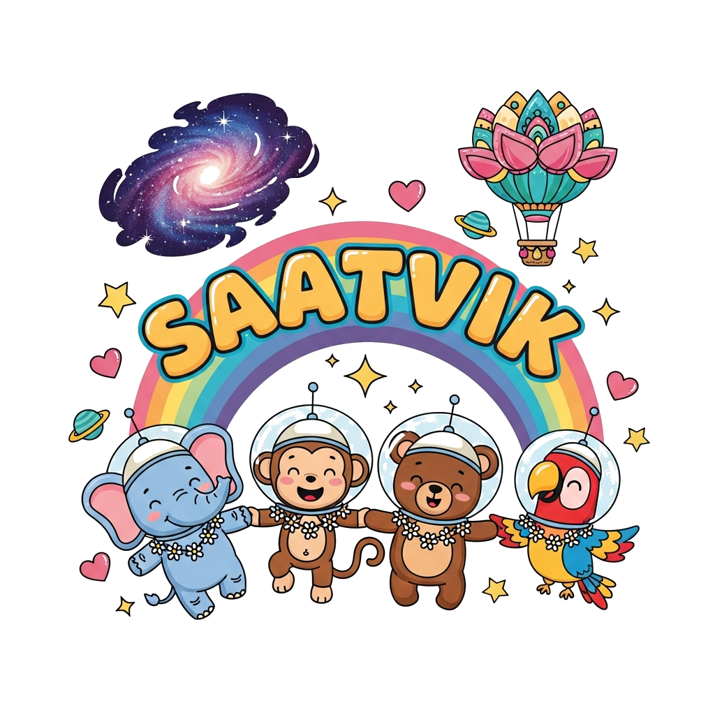 Custom design: A vibrant illustration of a diverse group of cute, friendly cartoon animals (a baby elephant, a playful monkey, a lit...