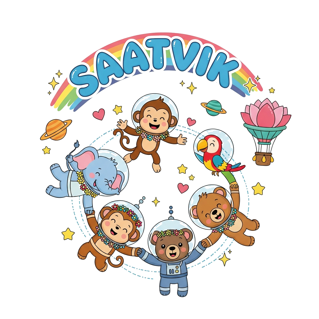 Custom design: A vibrant illustration of a diverse group of cute, friendly cartoon animals (a baby elephant, a playful monkey, a lit...