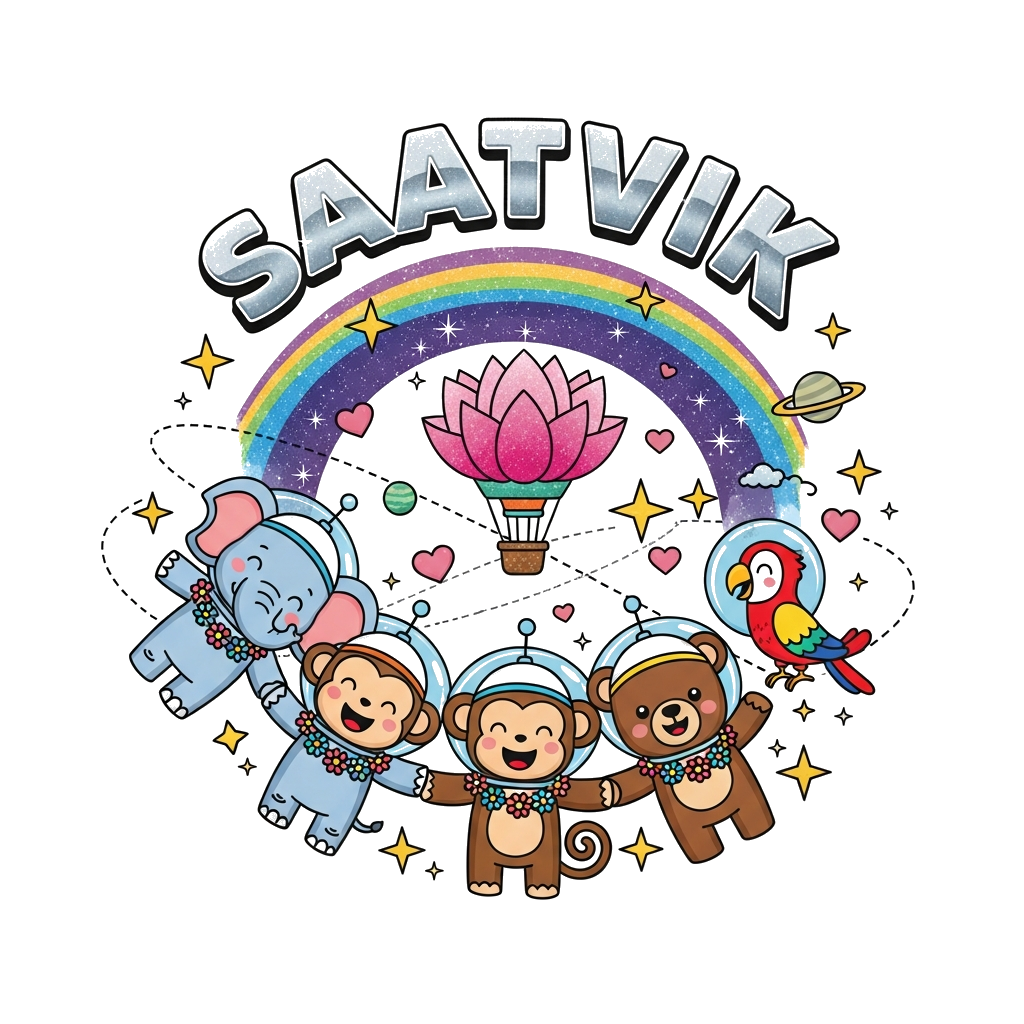 Custom design: A vibrant illustration of a diverse group of cute, friendly cartoon animals (a baby elephant, a playful monkey, a lit...