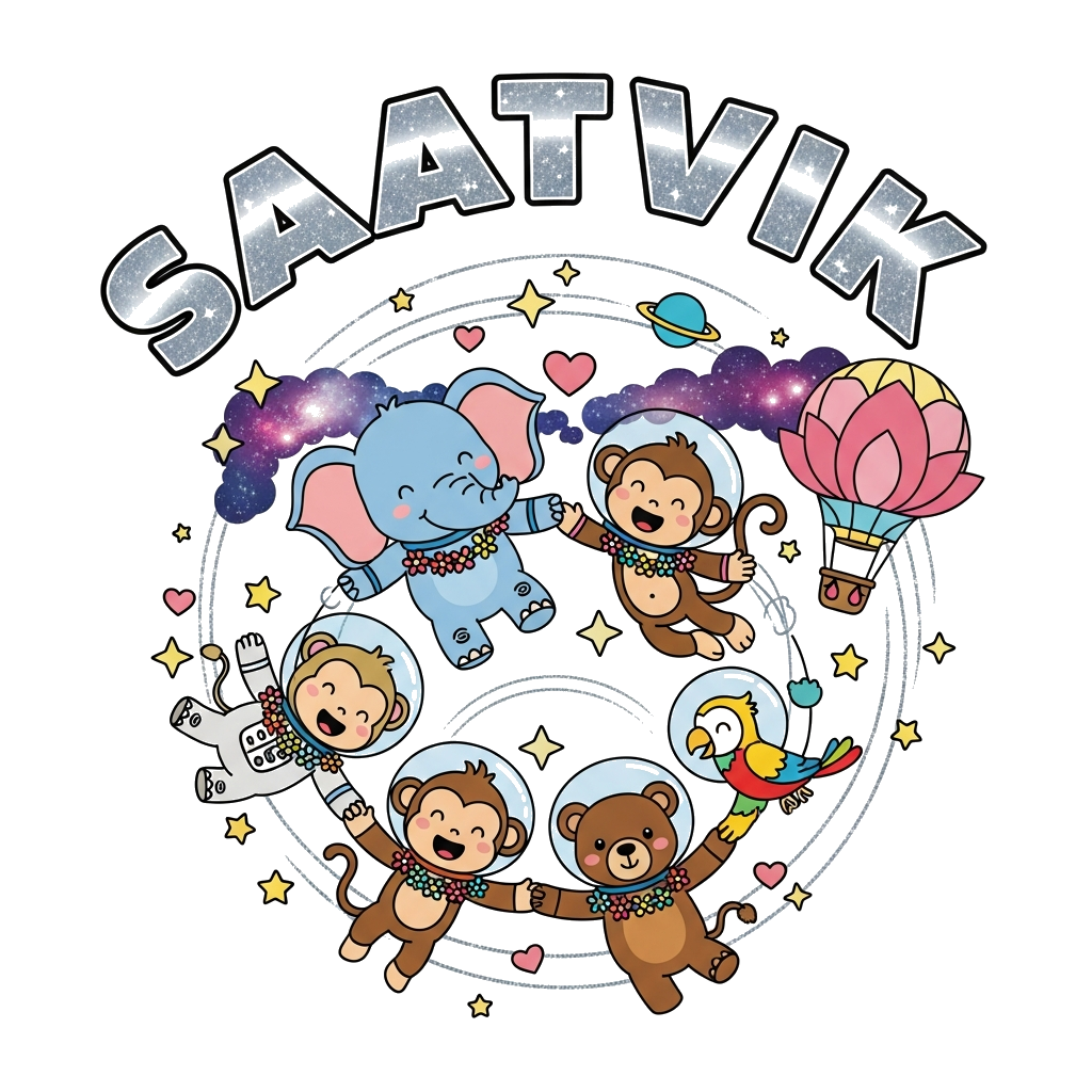 Custom design: A vibrant illustration of a diverse group of cute, friendly cartoon animals (a baby elephant, a playful monkey, a lit...