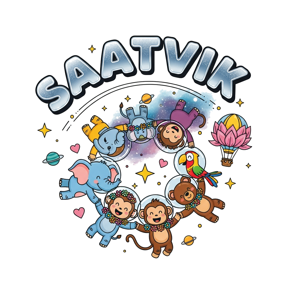 Custom design: A vibrant illustration of a diverse group of cute, friendly cartoon animals (a baby elephant, a playful monkey, a lit...
