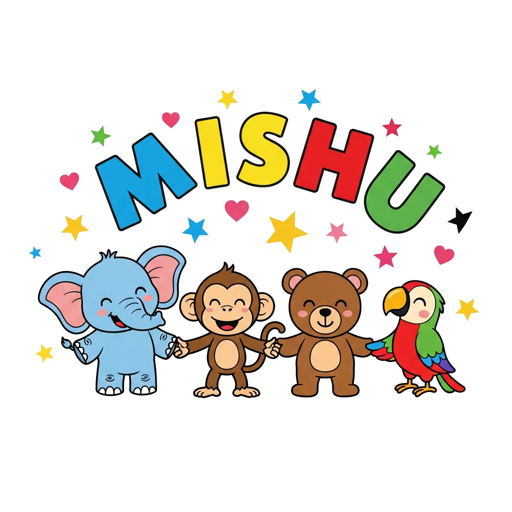 Custom design: A vibrant illustration of a diverse group of cute, friendly cartoon animals (a baby elephant, a playful monkey, a lit...