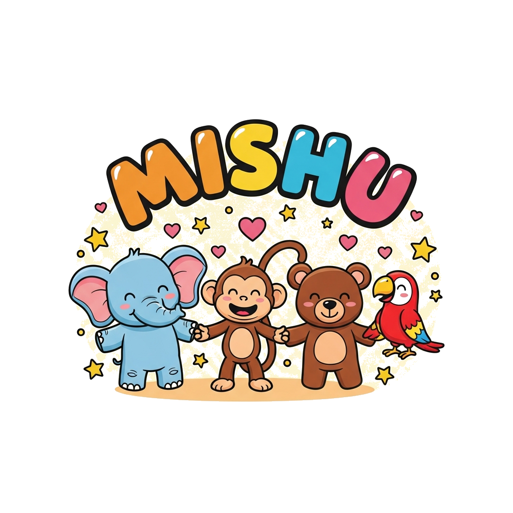 Custom design: A vibrant illustration of a diverse group of cute, friendly cartoon animals (a baby elephant, a playful monkey, a lit...