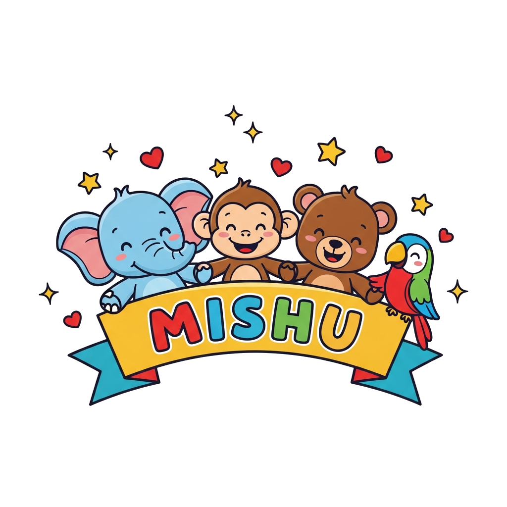 Custom design: A vibrant illustration of a diverse group of cute, friendly cartoon animals (a baby elephant, a playful monkey, a lit...