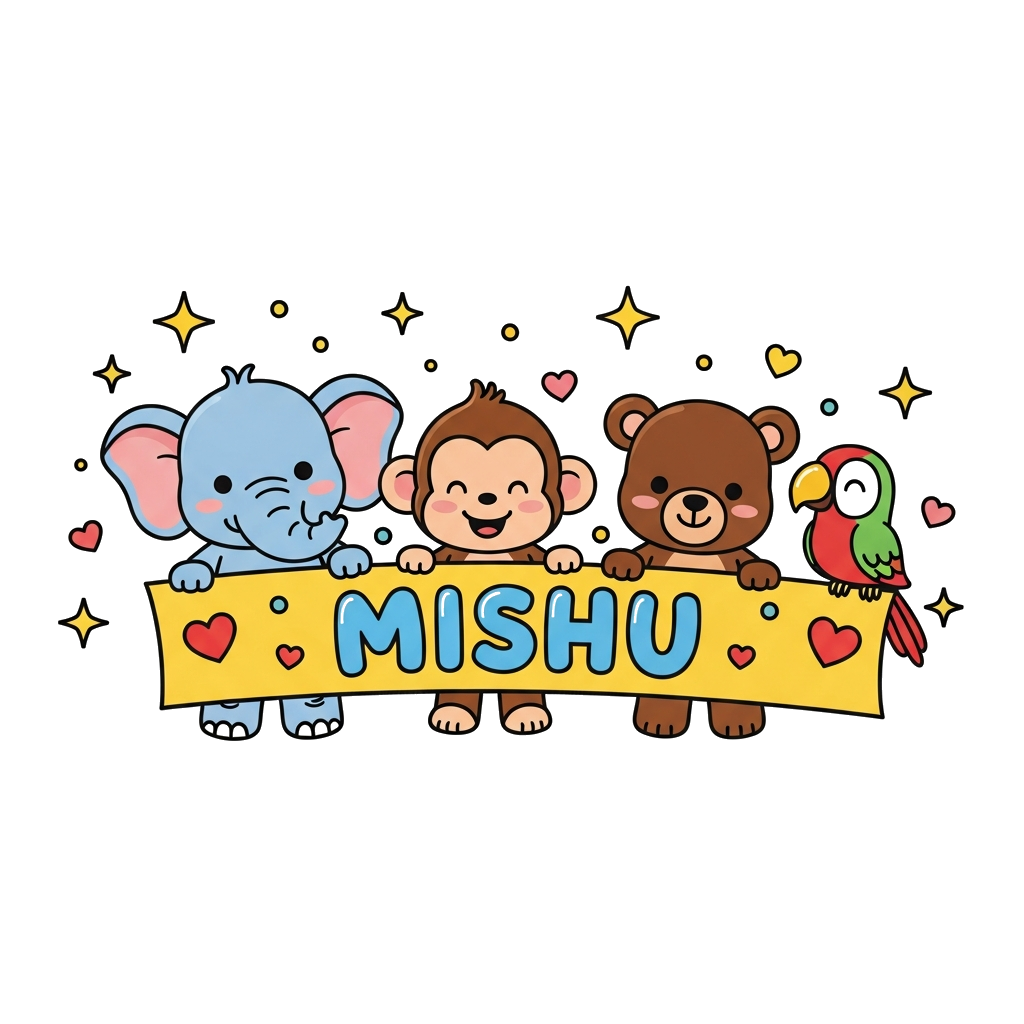 Custom design: A vibrant illustration of a diverse group of cute, friendly cartoon animals (a baby elephant, a playful monkey, a lit...