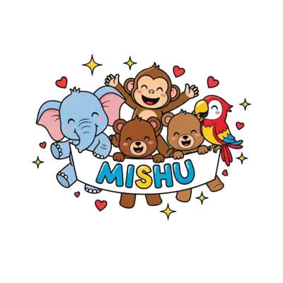 Design: A vibrant illustration of a diverse group of cute, friendly cartoon animals (...