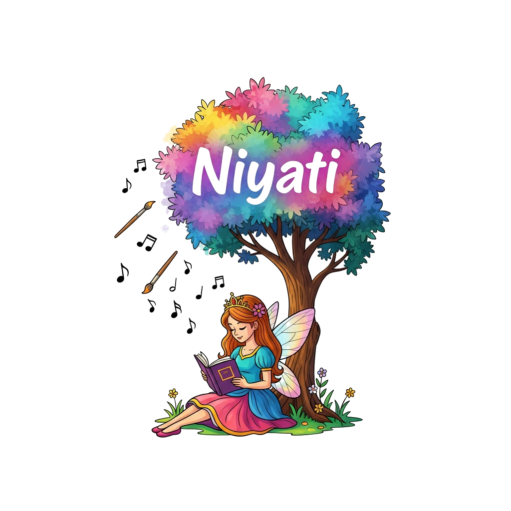 Custom design: A whimsical illustration of a fairy princess with flowing hair, sitting under a magical tree in a vibrant forest, rea...