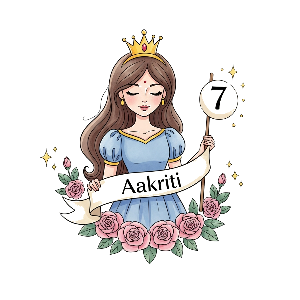 Custom design: An elegant and classic illustration of a beautiful princess with a crown, holding a banner that gracefully displays '...