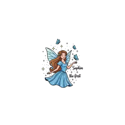 Design: An elegant, magical illustration of a graceful fairy princess with long flowi...
