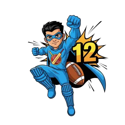 Design: A dynamic and energetic cartoon illustration of a superhero figure, resemblin...