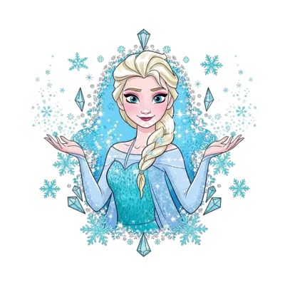Design: A majestic illustration of Elsa from Frozen, rendered in a sparkly and glamor...