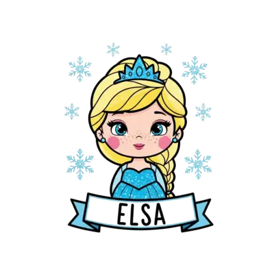 Design: A super cute cartoon ice princess with rosy cheeks, sparkling blue dress, and...