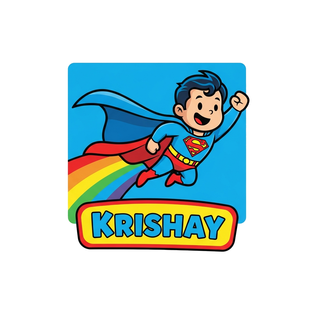 Custom design: A super cute, playful cartoon Superman flying happily across a bright blue sky, leaving a vibrant rainbow trail behin...
