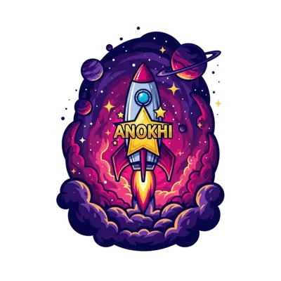 Design: A bold and cool illustration of a rocket launching into a cosmic sky, with 'A...