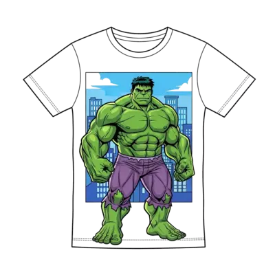 Design: A powerful but friendly Hulk illustration, standing tall with a gentle smile,...