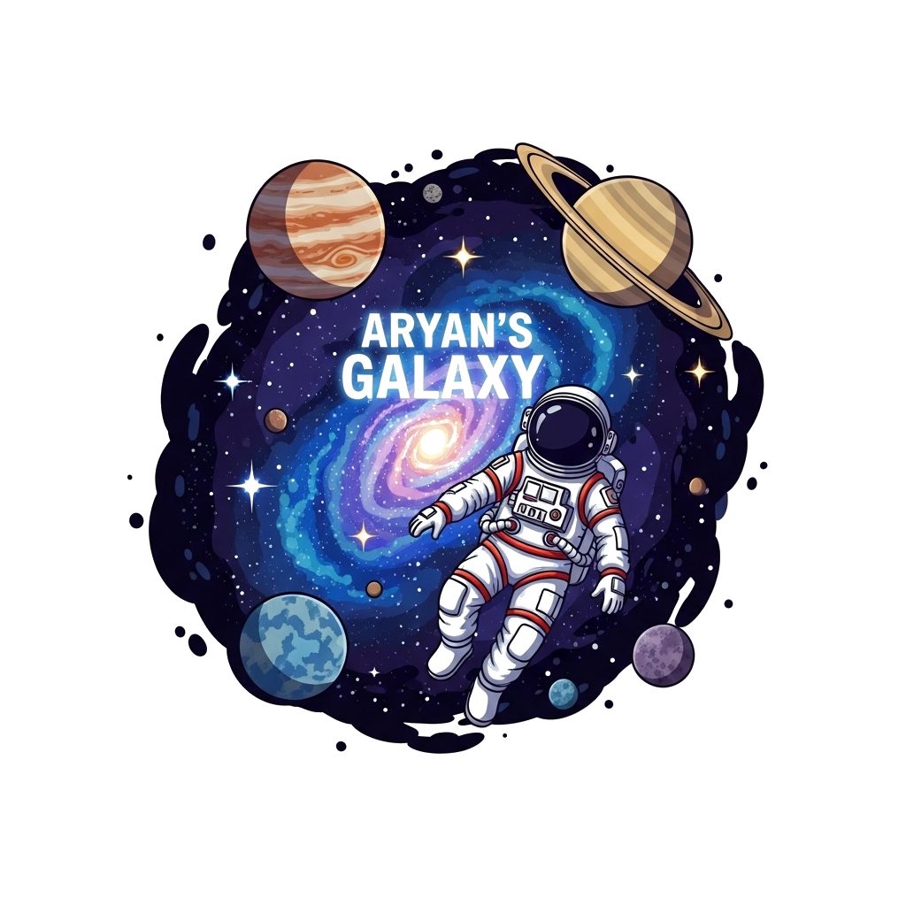 Custom design: A detailed yet friendly illustration of a young astronaut floating gracefully in deep space, surrounded by realistica...