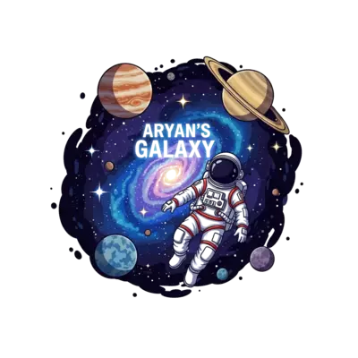 Design: A detailed yet friendly illustration of a young astronaut floating gracefully...