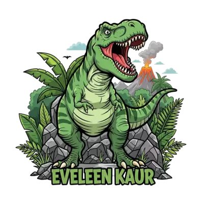 Design: A powerful T-Rex roaring in a prehistoric jungle, with lush green foliage and...