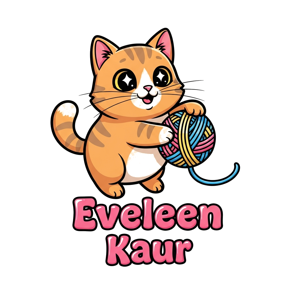 Custom design: A super cute, chubby cartoon cat with big, sparkling eyes, playfully batting at a colorful ball of yarn. The name 'Ev...