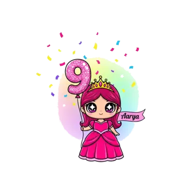 Design: A super cute, chibi-style cartoon princess with big sparkling eyes, wearing a...