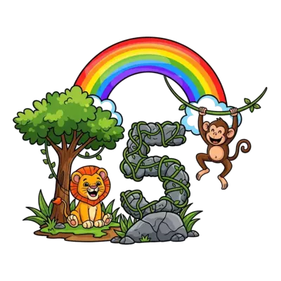 Design: A vibrant and colorful illustration for Ali (5), featuring a playful jungle s...