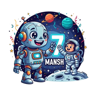 Design: A highly detailed, super friendly, rounded metallic robot with big, expressiv...