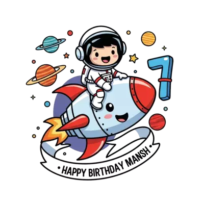 Design: A dynamic illustration featuring a cute, chibi-style astronaut riding on the ...